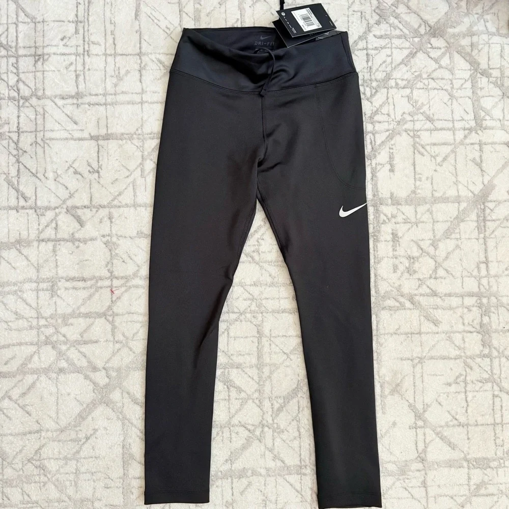 Nike Fast Dri-FIT Crop Leggings XS Black Mid Rise Athletic Running NWT